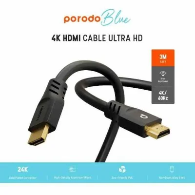 Porodo Blue 4K-60Hz HDMI Cable Ultra HD 3m - Black